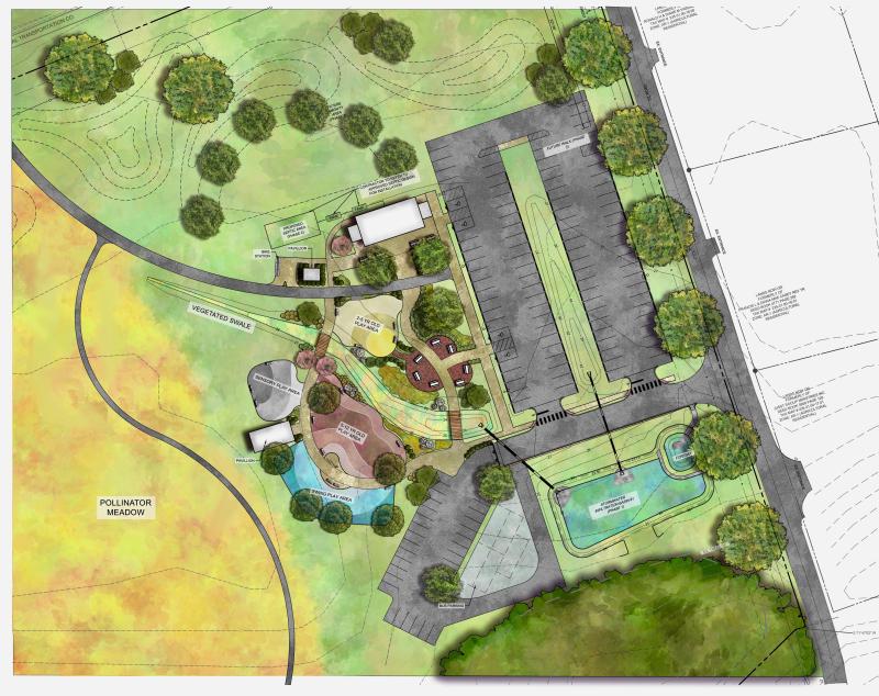 Hudson Park plans include a restroom, Can Do Playground and play area and parking as a trailhead for the Lewes-to-Georgetown Trail. LAND TRUST GRAPHIC